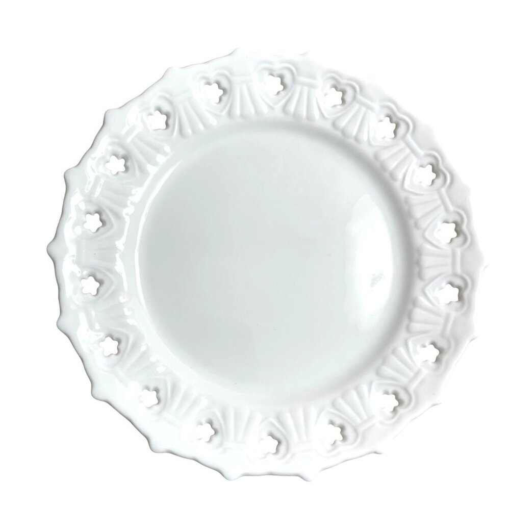 White Decorative Pierced Star In Heart Edge Plate 8.5” By Twos Company
